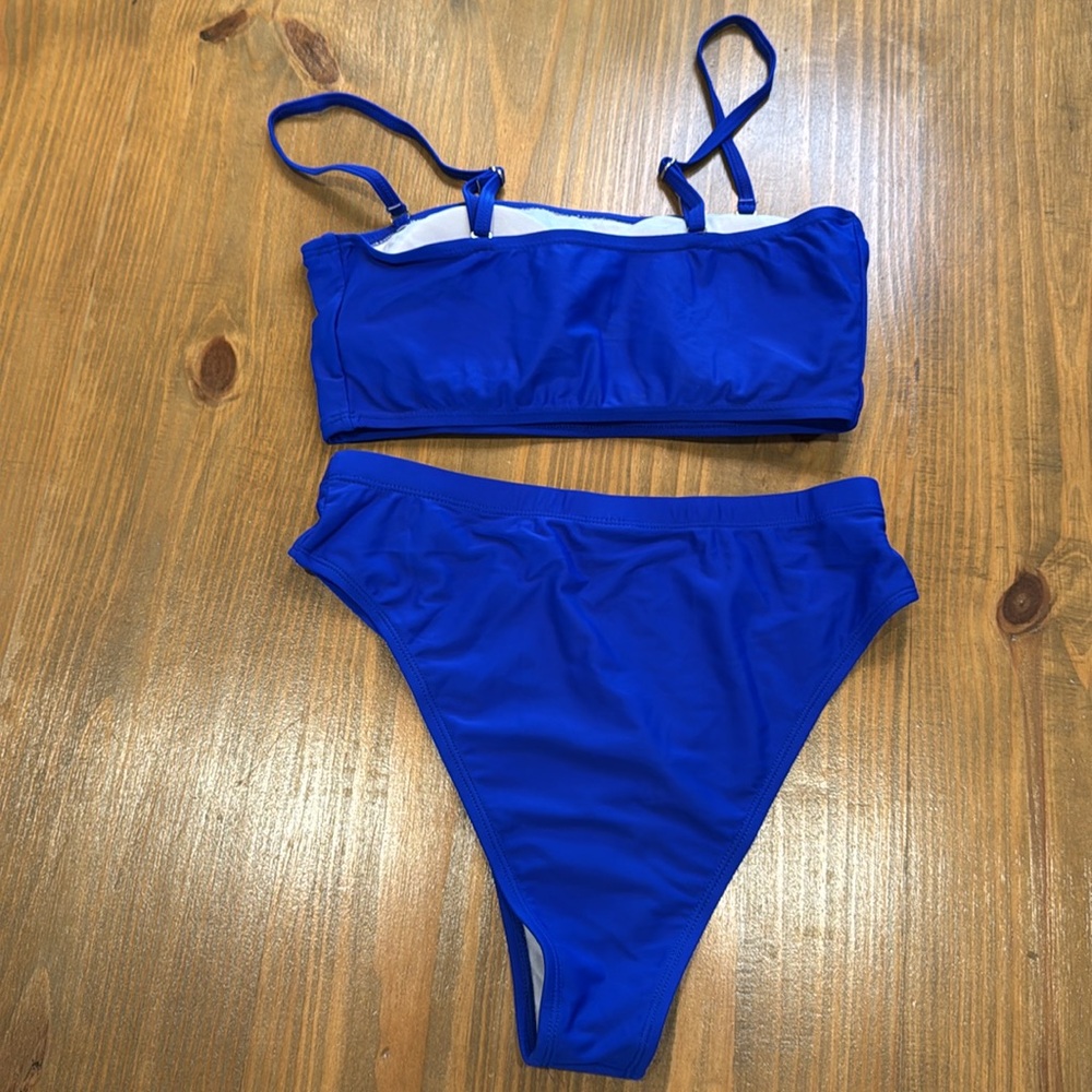 Classic blue women’s two piece Bikini Set size Medium bandeau NWOT swimwear - Picture 3 of 9